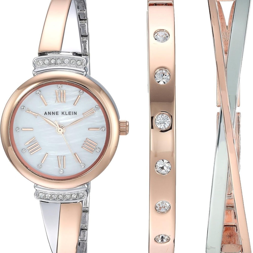 Anne Klein Women's Rose Gold and Silver Watch Set